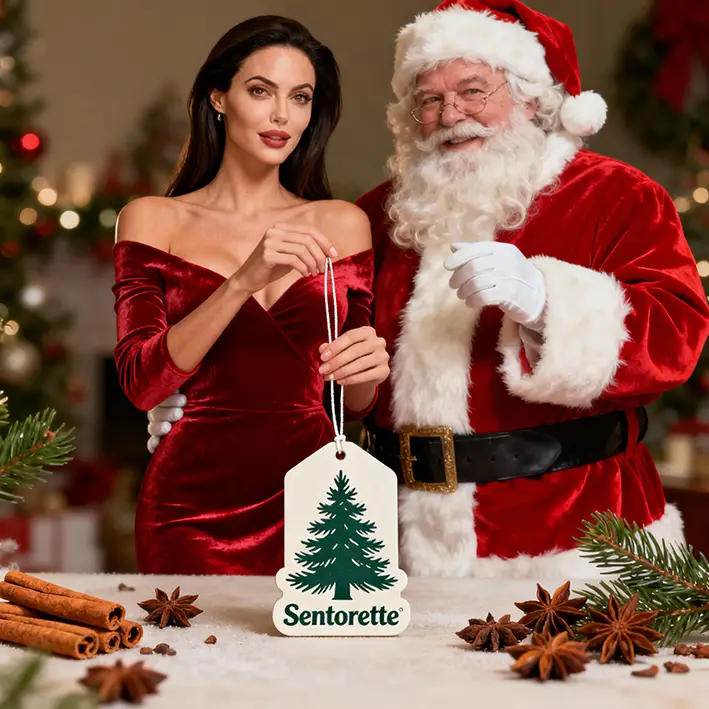 Profumatore auto personalizzato con essenza Magia di Natale: fragranza calda e avvolgente, con note di spezie, agrumi e dolci natalizi, ideale per creare un’atmosfera festosa e accogliente durante ogni viaggio.